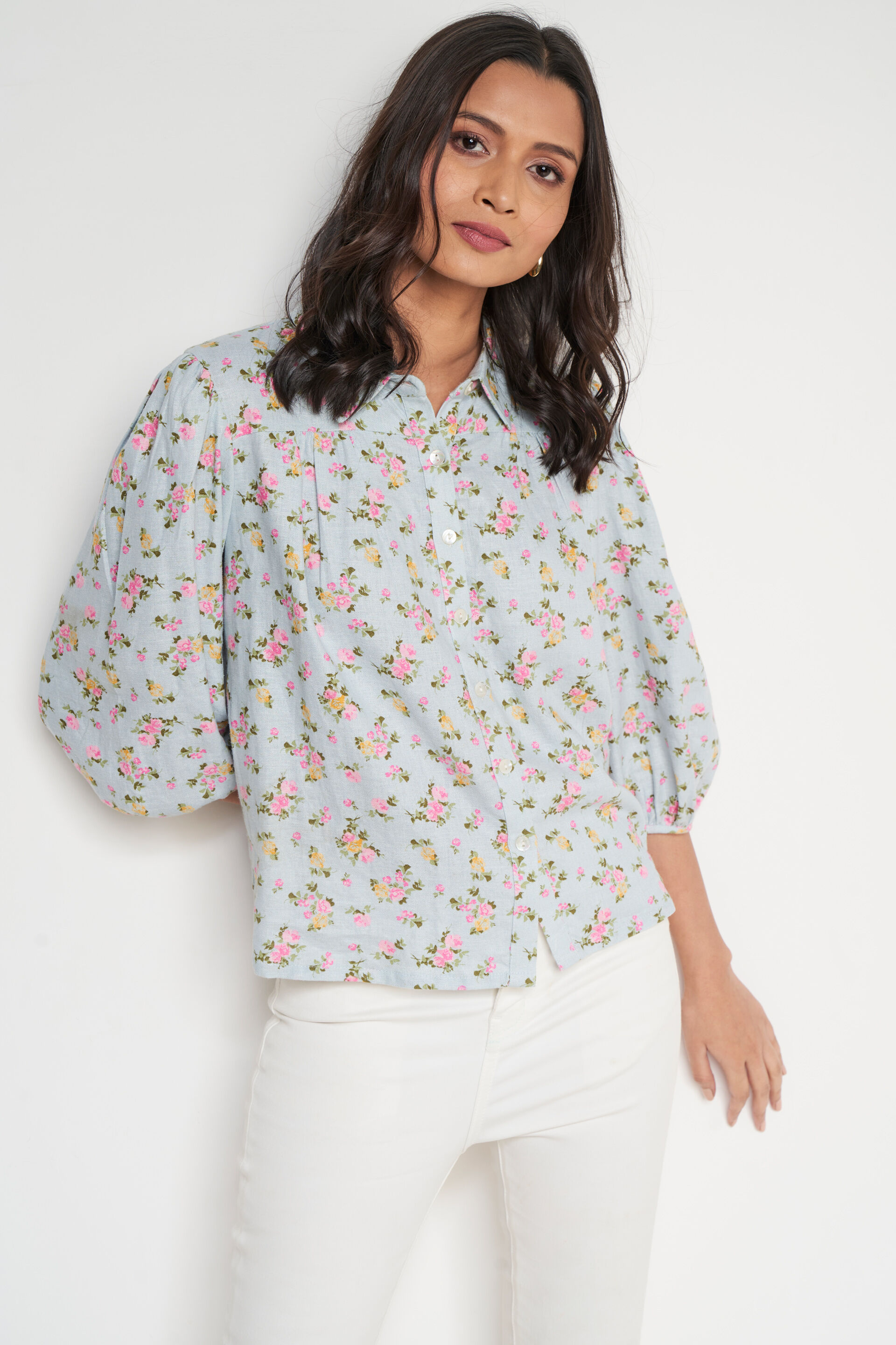 Powder Blue Floral Straight Top, Powder Blue, image 5